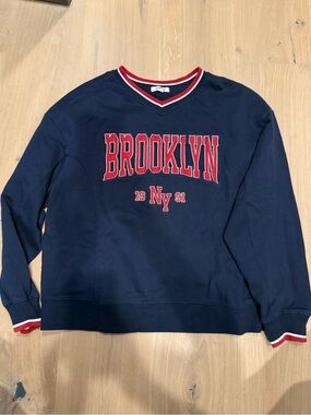 Garage Navy Blue Brooklyn Sweatshirt with Red Trim
